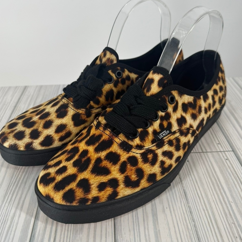 Vans Authentic Lowpro Leopard Print Black Sneakers Womens 10 Mens 8.5 Low Top